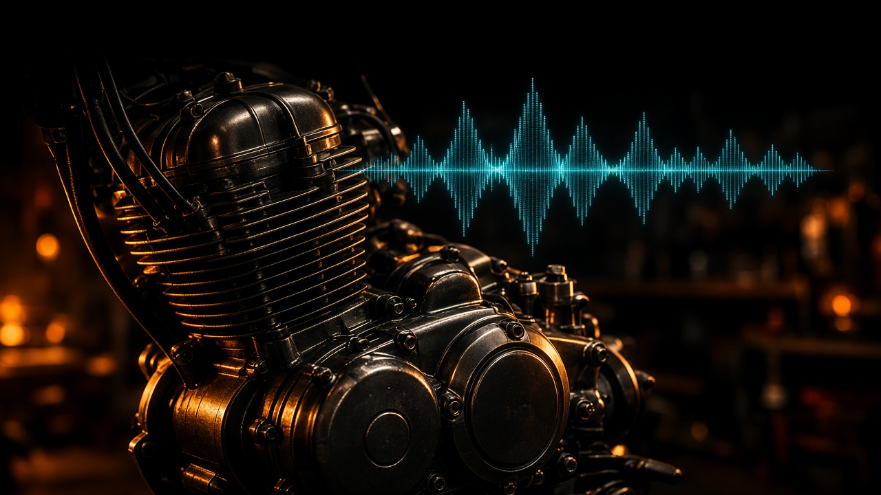 Motorcycle engine with holographic sound overlay